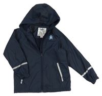 Tmavomodrá nepromokavá jarní bunda s chobotnicí a kapucí lupilu