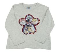 Šedé triko s pejsky z překlápěcích flitrů - Tlapková patrola Nickelodeon 