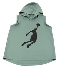 Zelenošedé sportovní tílko s basketbalistou a kapucí Shein