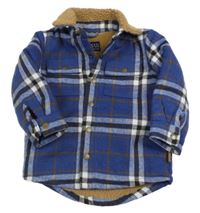 Tmavomodro-bílá kostkovaná zateplená košilová bunda Next