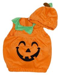 Kostým - 2set - Oranžová plyšová zateplená vesta + čepice - dýně Primark