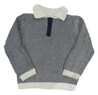 Tmavomodro-bílý melírovaný svetr s límečkem Mothercare 