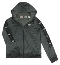 Šedá melírovaná propínací sportovní mikina s logem a kapucí Adidas