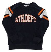 Tmavomodrá plyšová mikina s proužky a nápisem M&S