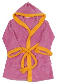 Růžovo-oranžový chlupatý župan s kapucí 