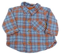 Modro-oranžová kostkovaná flanelová podšitá 