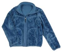 Modrá chlupatá podšitá oboustranná bunda 