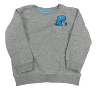 Šedá melírovaná mikina s dinosaurem a kapsou Bluezoo