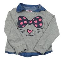 Šedá mikina s košilovou vsadkou a mašlí Palomino