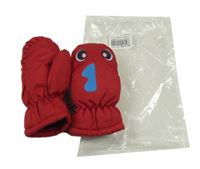 Nové - Červené šusťákové zimní palcové rukavice 