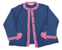 Tmavomodro-růžový propínací svetr se srdíčky M&Co