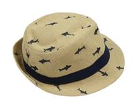 Béžový slaměný klobouk se žraloky Topolino