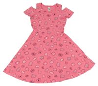 Neonově růžové šaty s nápisy C&A