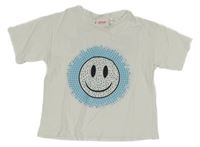 Bílé crop tričko se smajlíkem a kamínky Emoji