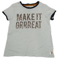 Bílo-tmavomodré tričko s nápisem We