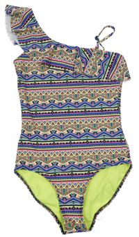 Barevné vzorované jednodílné plavky s volánkem H&M