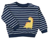 Tmavomodro-bílá pruhovaná mikina s dinosaurem M&S
