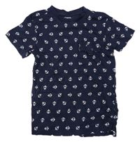 Tmavomodré tričko s kotvami a kapsou Zalando