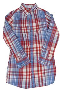 Modro-červeno-bílá kostkovaná propínací košilová šatová tunika TCM
