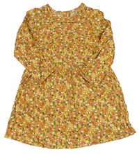 Hořčicové šaty s kytičkami Matalan