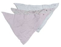 3x - Šátek/slinták - Světlerůžovo/bílý pruhovaný, bílý s kytičkami a zajíčky Mothercare, bílý se srdíčky 