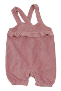 Růžové žebrované sametové laclové tepláky s volánkem Ergee