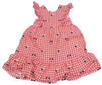 Jahodovo-bílé kostkované šaty s Minnie a Mickeym zn. George