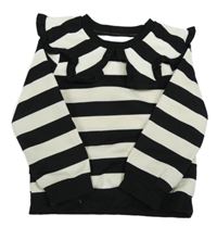 Černo-bílá pruhovaná mikina s límcem s volánkem