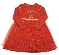 Červené šaty se sobem a srdíčky a tylem George