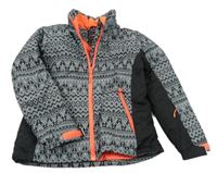 Černo-bílá vzorovaná šusťáková funkční zimní lyžařská bunda ICEPEAK