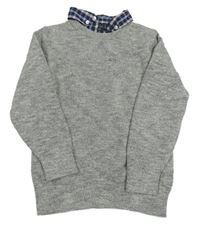 Šedý melírovaný svetr s výšivkou a všitou košilí Next