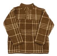 Hnědo-béžová kostkovaná huňatá mikina H&M