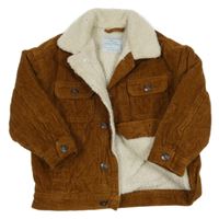 Hnědá manšestrová zateplená bunda s huňatým límečkem PRIMARK