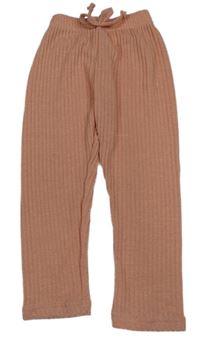 Broskvové melírované žebrované úpletové kalhoty s mašlí 