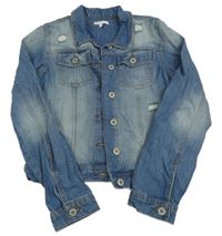 Modrá riflová crop bunda s prošoupáním a límečkem Bluezoo