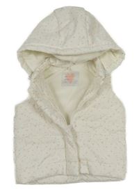 Bílá prošívaná šusťáková zateplená vesta se srdíčky a odepínací kapucí ORCHESTRA