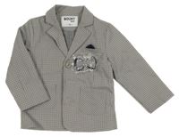 Nové - 2Set - Šedo-tmavošedé kostkované sako + motýlek BOUNY BABY