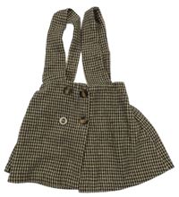 Béžovo-tmavohnědá vzorovaná propínací teplá sukně s kšandami SHEIN