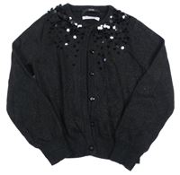 Černý melírovaný třpytivý propínací svetr s pajetkami George