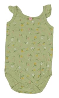 Světleolivové žebrované košilkové body s kytičkami a volánky Emily and Oliver