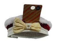 Nové - 2x - Čelenka - Bílá s mašlí s perlami, červená sametová s bílou kožešinou PRIMARK