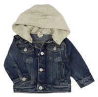 Tmavomodrá šisovaná riflová bunda s odepínací kapucí RIVER ISLAND