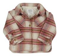Smetanovo-růžovo-hnědá kostkovaná vlněná podšitá košilová bunda F&F