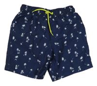 Tmavomodré plážové kraťasy s palmami PRIMARK