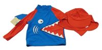 Nové - 2Set - Modro-červené UV triko se žralokem + kšiltovka 