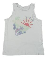Bílý top s chameleonem a sluníčkem a kanýrky KIDS