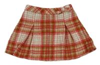 Hnědo-červeno-bílo-modrošedá kostkovaná vlněná sukně s mašlí Tu