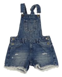 Modré plísňové riflové laclové kraťasy s prošoupáním a krajkou Denim Co.