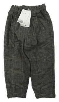 Nové - hnědo-černo-smaragdové kostkované melírované kalhoty H&M
