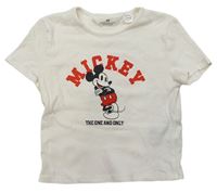 Krémové žebrované crop tričko s Mickey mousem H&M
